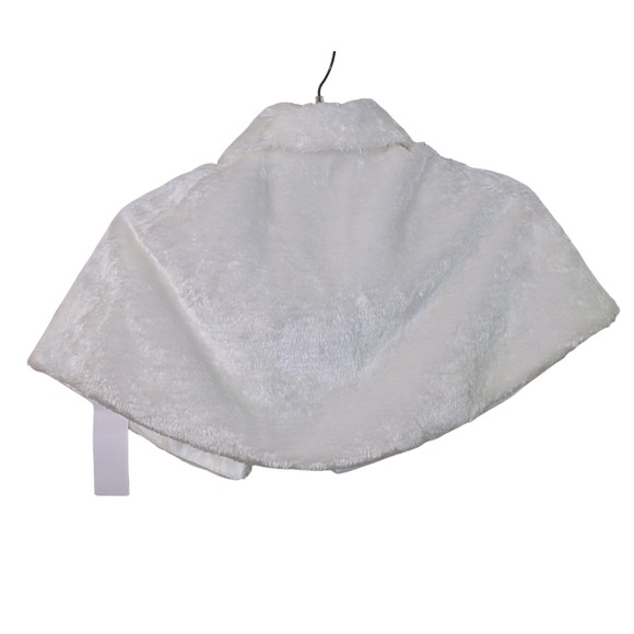 SK Studio Girls White Faux Fur Cape Shawl Bolero with Pom Poms Size M 8/10 NWT - Picture 7 of 8